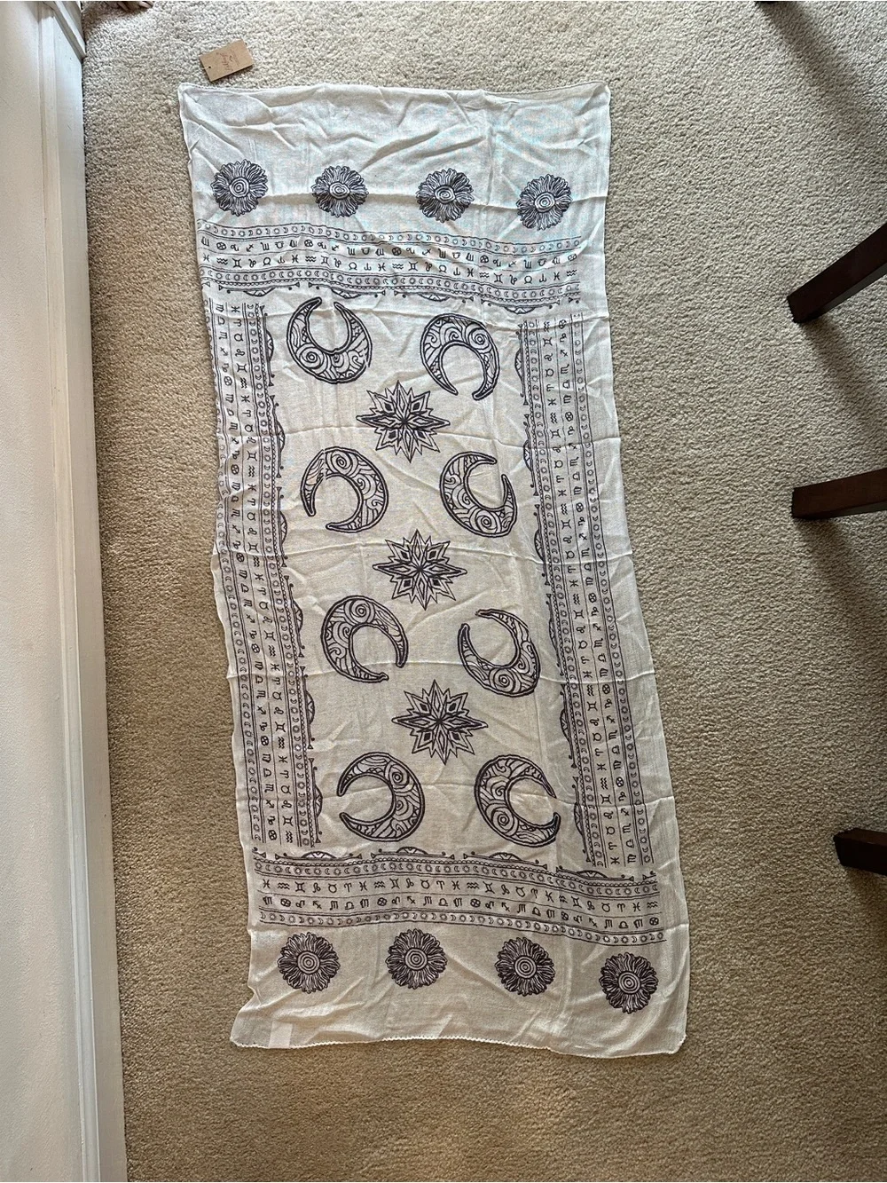 Silly Yogi Celestial Zodiac Lightweight White and Blue Boho Sheer Scarf NWT